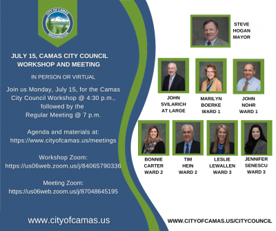 July 15, 2024 Camas City Council Workshop and Meeting 